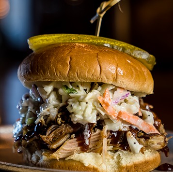 Pulled pork sandwich with coleslaw from Lizzie’s Memphis Style BBQ