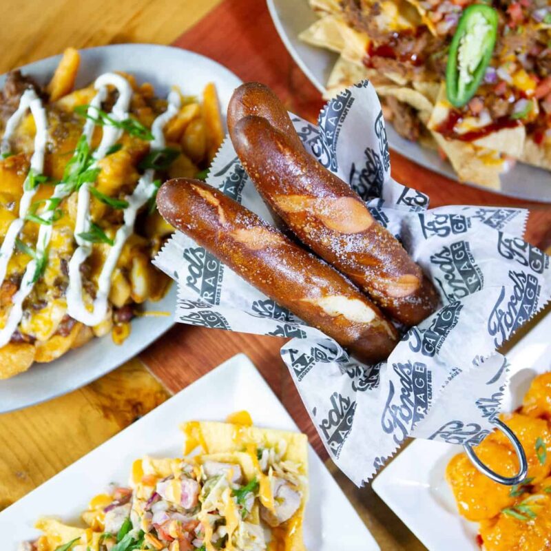 Ford’s Food Spread with salted pretzel rolls