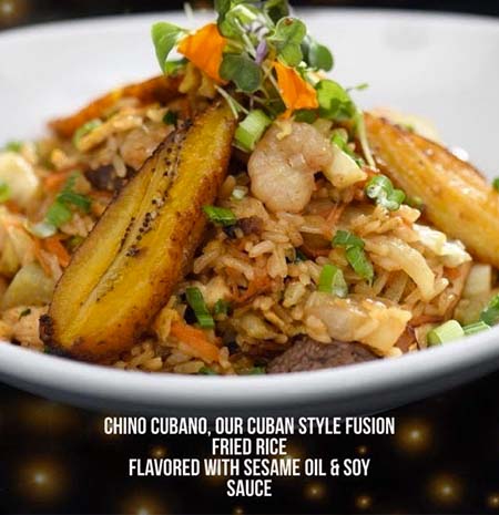 Chino Cubano, Estefan Kitchen Orlando’s Cuban style fusion fried rice flavored with sesame oil and soy sauce