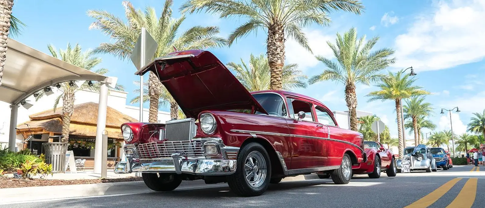 Classic car on display on the Promenade at Sunset Walk.