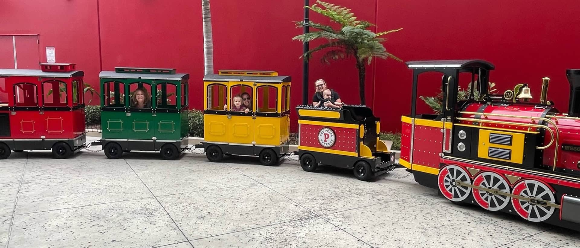 Families riding on The Pearl Express mini train