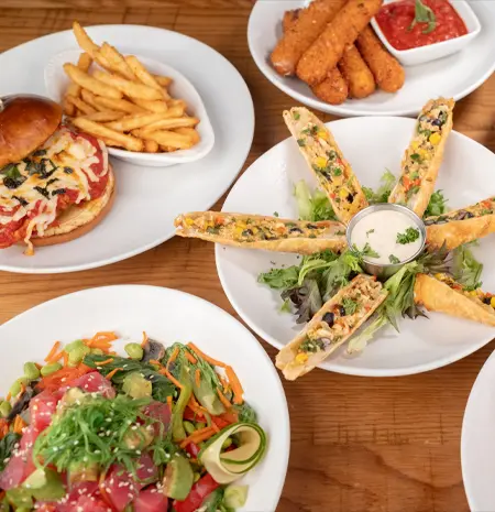 Assorted menu items from Rock & Brews Restaurant