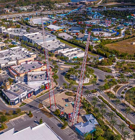 Aerial view of the Slingshot at the Promenade at Sunset Walk