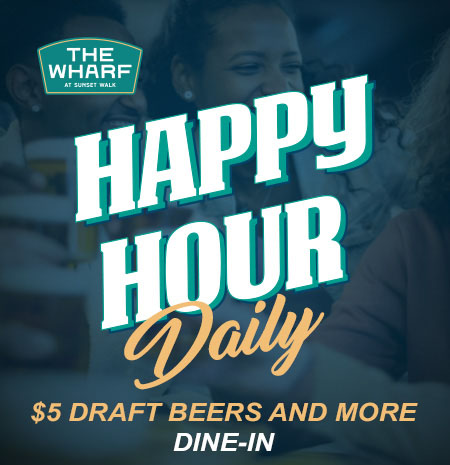 Daily Happy Hour at the Wharf with $5 Draft Beers and more for dine-in