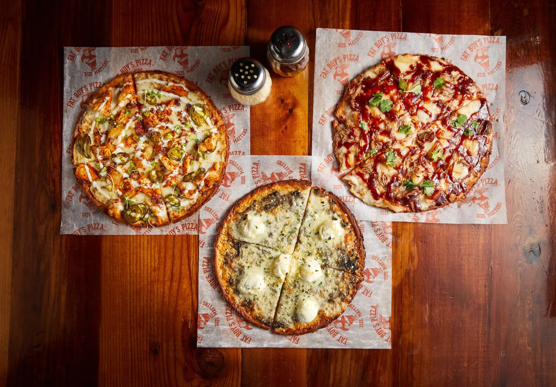 Three assorted gluten free pies from Fat Boy’s Pizza