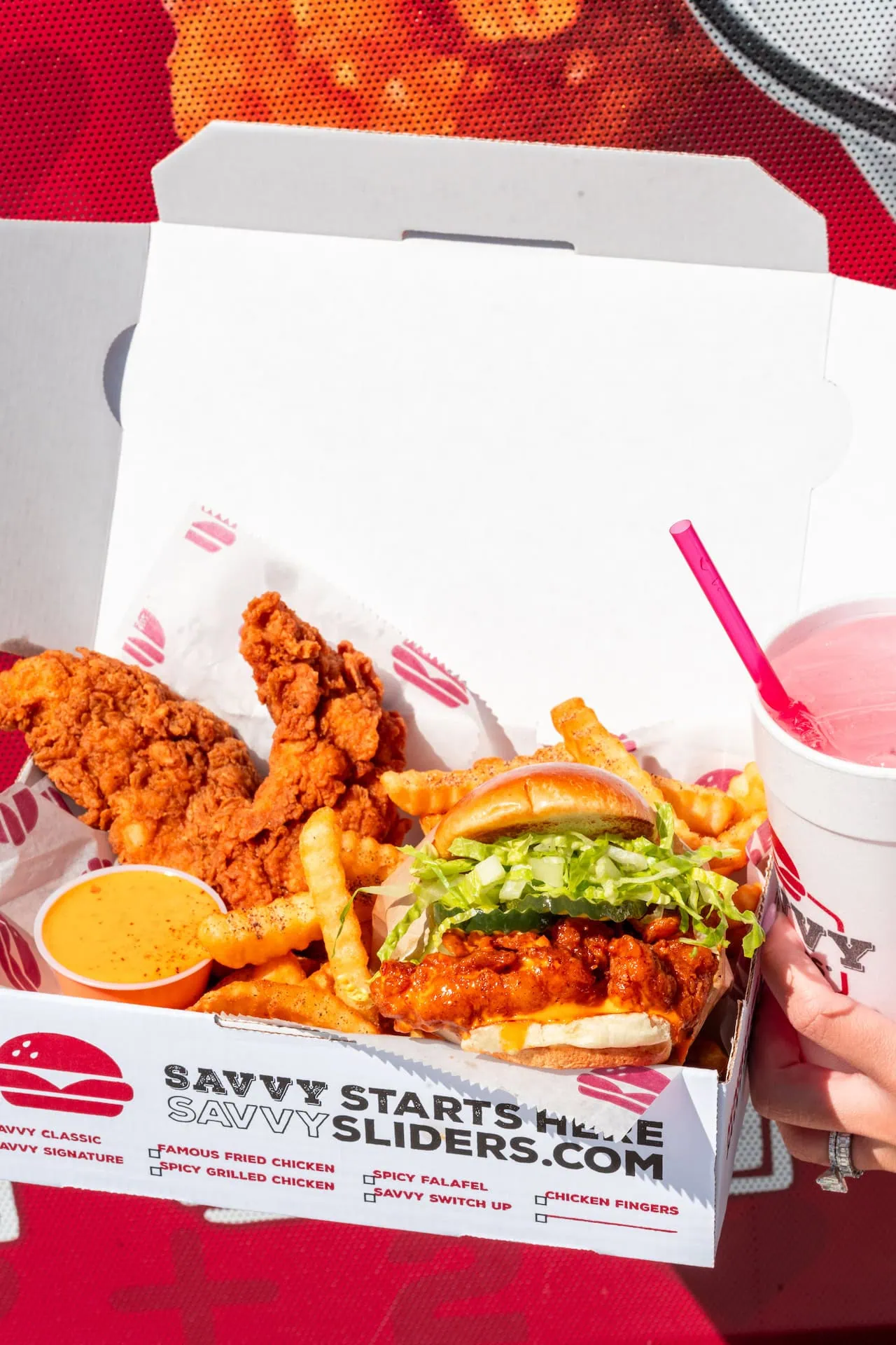 Savvy Sliders combo with fried chicken and French fries