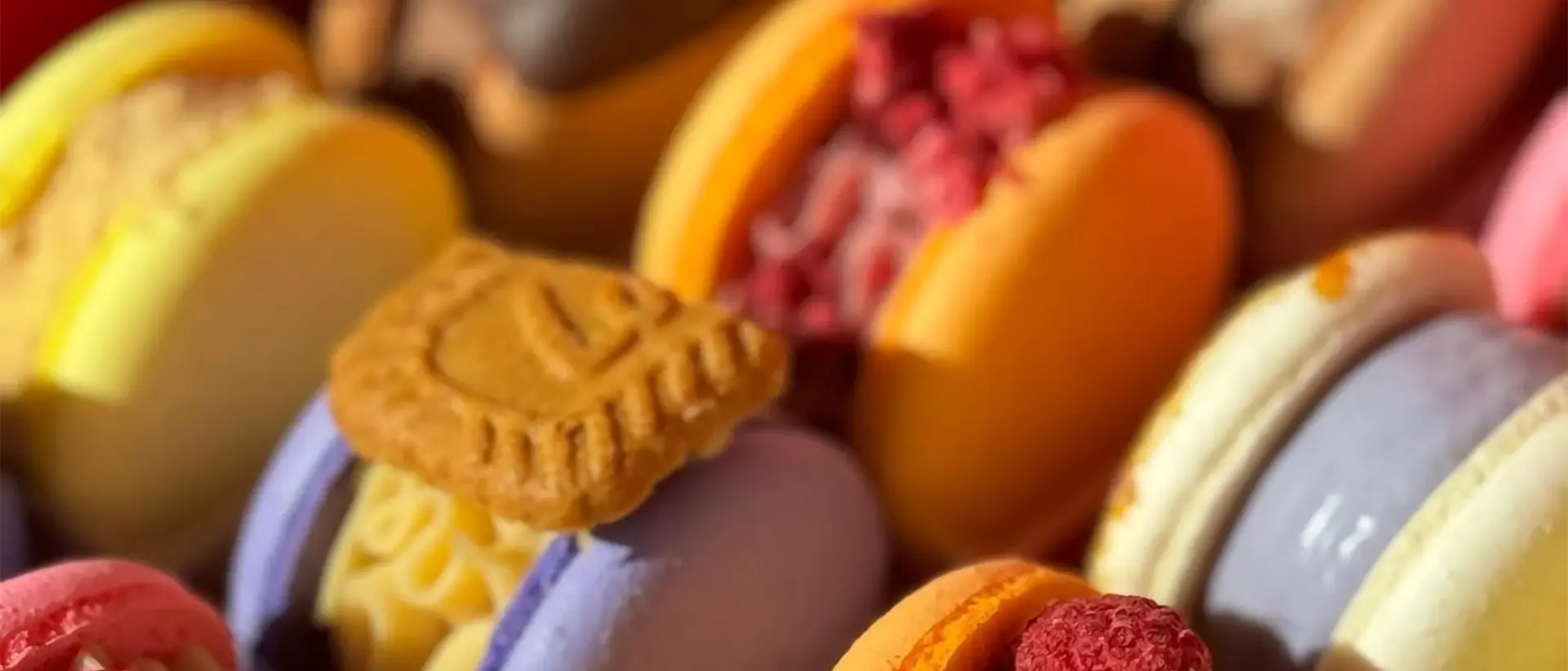 Row of macarons by La Boom Café