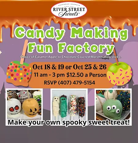 Candy Making Fun Factory at River Street Sweets: October 18, 19, 25, & 26, 2025
