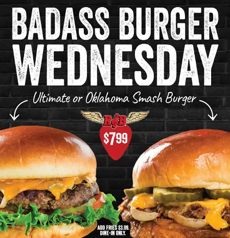 Badass Burger Wednesday: Ultimate or Oklahoma Smash Burger for $7.99 at Rock & Brews