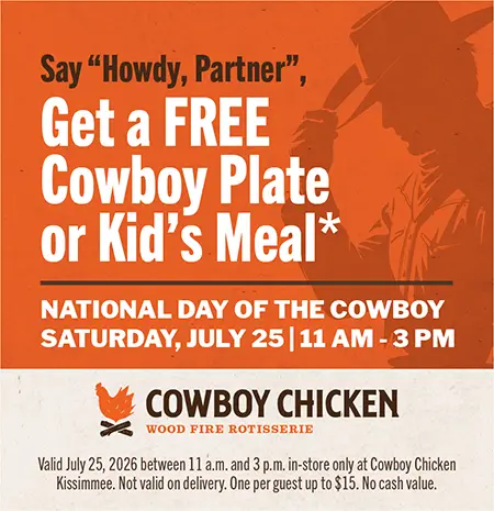 Get a Free Cowboy Plate or Kid’s Meal on National Day of the Cowboy: July 25, 11 AM – 3 PM