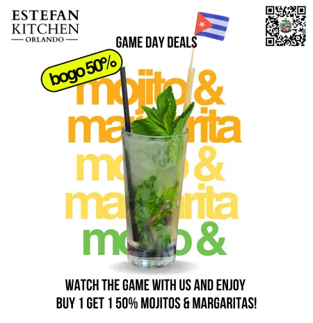 Game Day Deals at Estefan Kitchen Orlando: BOGO 50% Mojitos & Margaritas